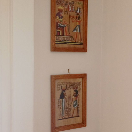 Papyrus in wooden frame limba wood new with golden details