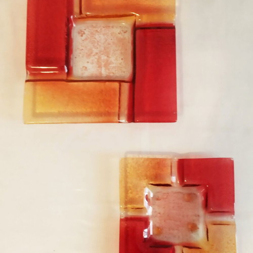 Set of Medium and Small Red Handmade Ashtrays Made of Blown Glass Like New