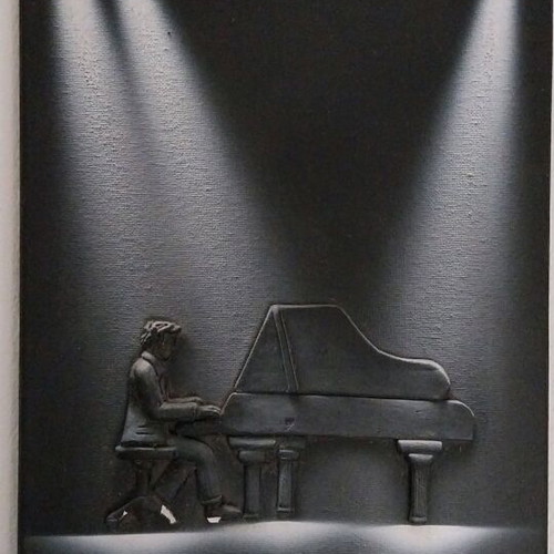 Canvas painting pianist used, 30x40 cm, black 3D art
