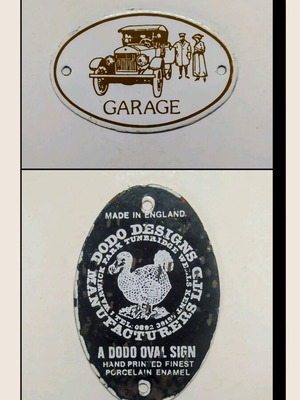 Garage vintage oval porcelain enamel sign by Dodo Designs like new