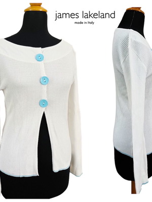 James Lakeland cardigan used, elastic cotton, size L, white