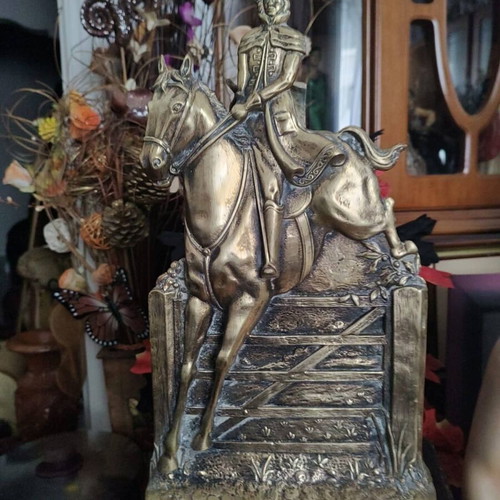 Antika fireplace tool set used, bronze with Napoleon Bonaparte figure