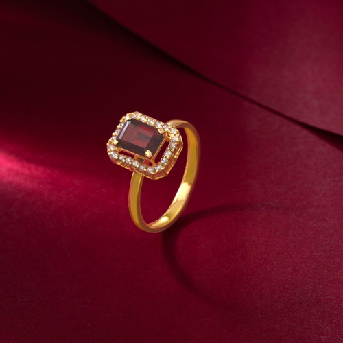 S925 Gold-Plated Ring with Natural Red Garnet