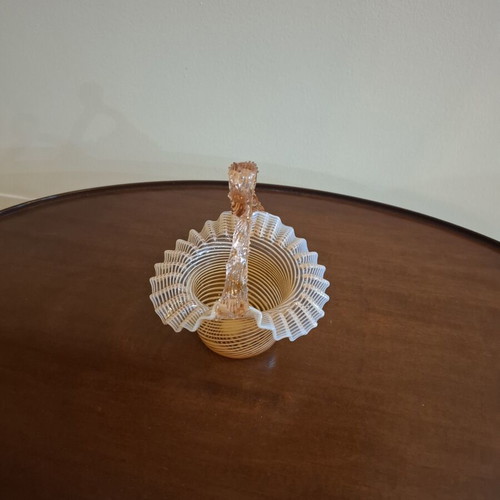 Vintage Opalescent Art Glass Basket like new, Victorian style