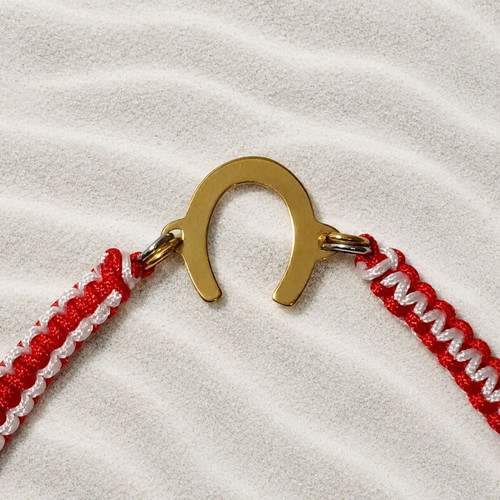 Handmade macrame martaki bracelet with stainless steel horseshoe new, white and red