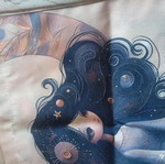 Canvas Tote Bag with Girl and Black Cat Artwork, 38x33 cm