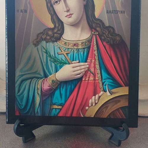 Wooden icon of Saint Catherine