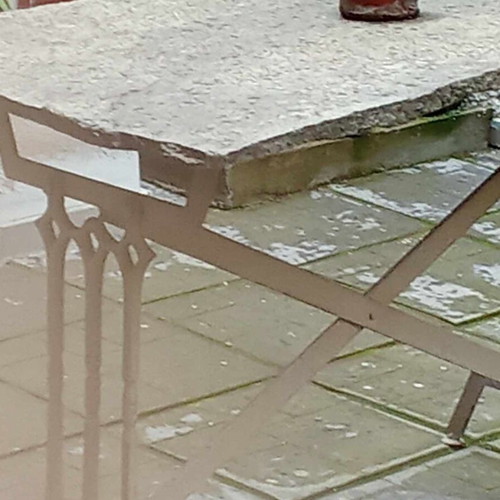 CAST IRON TABLE WITH STONE SURFACE-