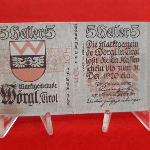 Austria Notgeld 5 Heller banknote 1920 new, uncirculated