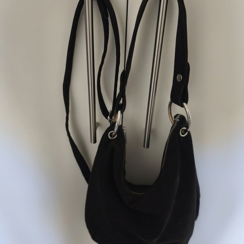 Suede H&M crossbody bag used, black with silver rings