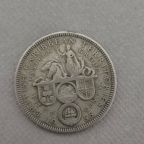 British Caribbean Territories 50 Cents 1955 coin used, Elizabeth II
