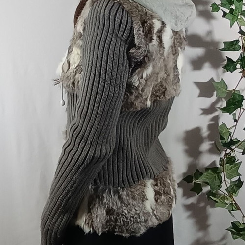 On Line women's cardigan with faux fur like new, grey and brown
