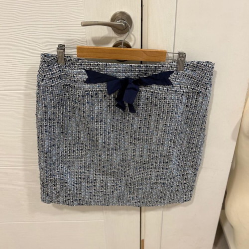 Ann Taylor Loft Tweed Skirt Blue White Lined Bow Rear Split Size 14