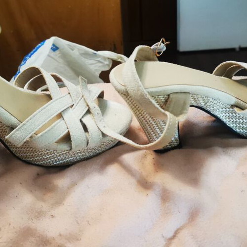 Beige platform sandals new, heel height 9 cm, size 37