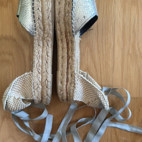 Manebi espadrilles used, silver with rope sole and ankle straps, size 37