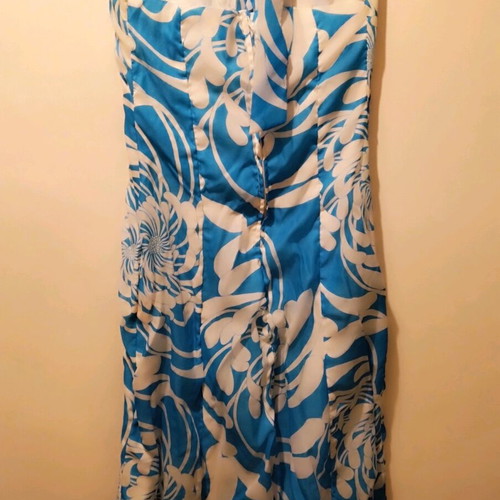 Vintage off-shoulder dress used, white and blue, size S