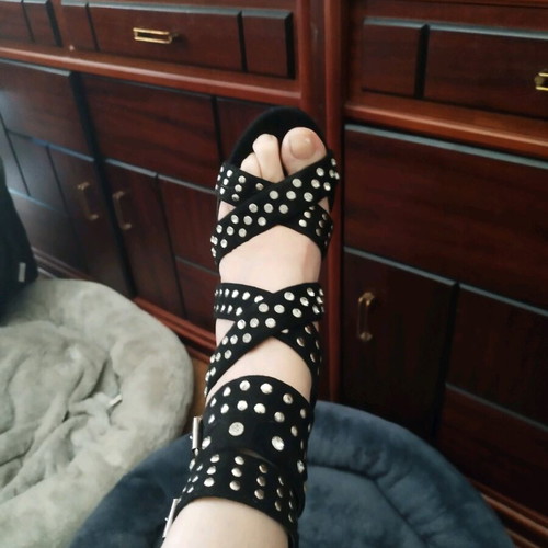 Women's sandals new size 38, black with studs and stiletto heel
