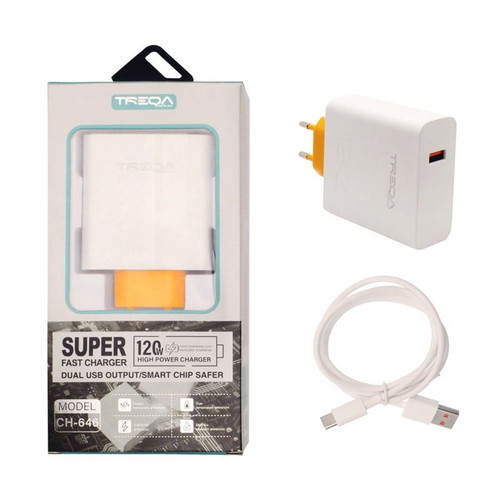 Treqa Charger and USB-C Cable 120W White CH-646 new