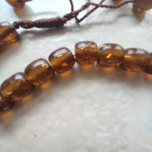 Komboloi 33 Beads New, Handmade, Cognac Color, Mastic Resin