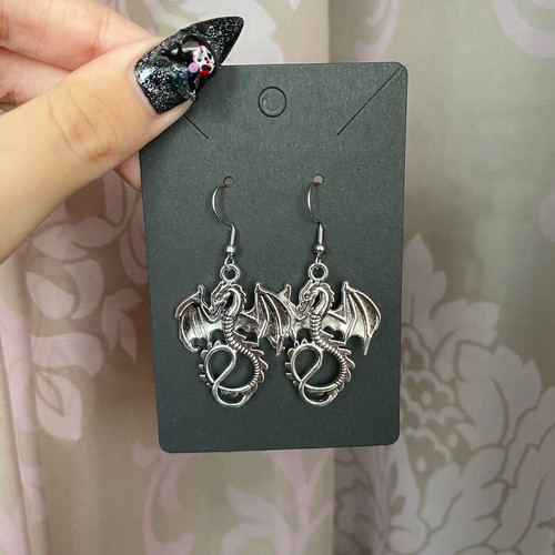 Dragon earrings new handmade steel hooks silver