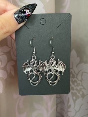 Dragon earrings new handmade steel hooks silver