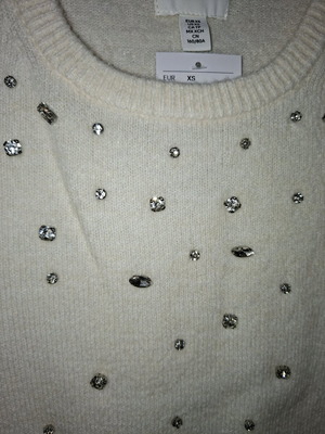 Λεπτή πλεκτή κοντομάνικη μπλούζα H&M XS καινούργια με στράς off white