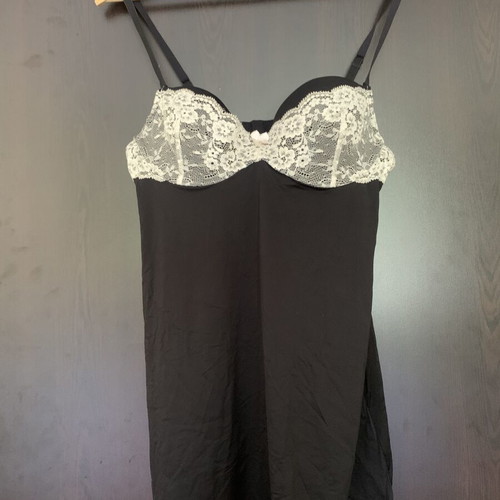 Wild Fable satin black slip dress with white lace, Y2K style