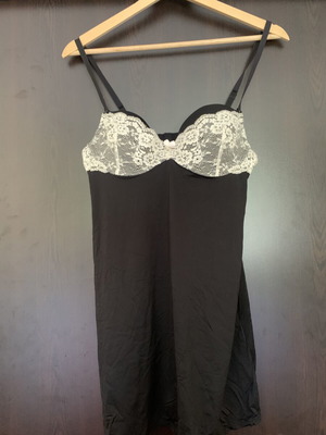Wild Fable satin black slip dress with white lace, Y2K style