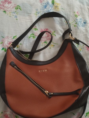 Verde women's shoulder bag used, with strap, black and brown