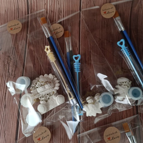 DIY Kids Color Me Kit with Handmade Plaster Figures and Soap Bubbles
