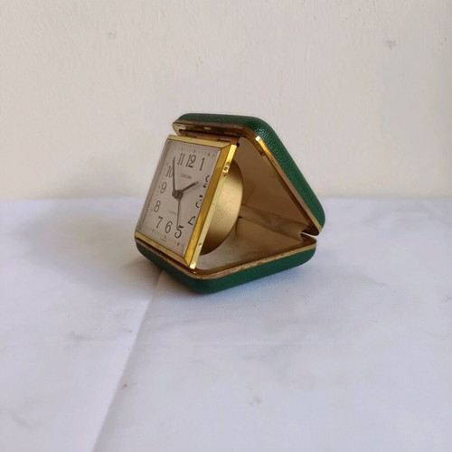 Vintage German travel clock used, tabletop
