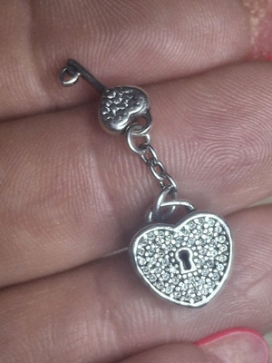 Pandora heart charm with lock and key decorated with zircon stones, used