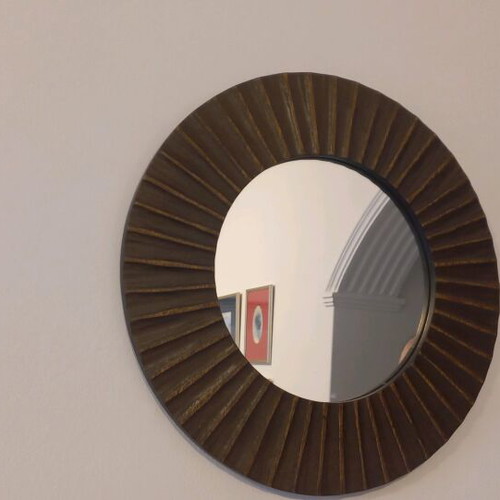 Decorative round mirror with wooden frame, 45cm diameter, like new