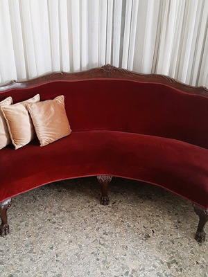 Semi-circular aristocratic sofa handmade like new, velvet walnut