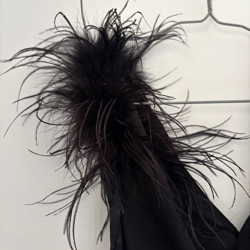 Pinko black transparent bodysuit with feathers like new, size XS