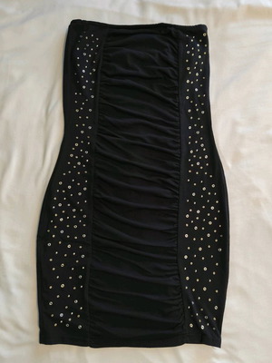 Black mini strapless dress with gold studs like new