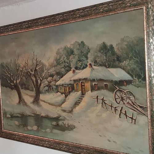Signed A. Limnaios Winter Landscape Oil Painting on Canvas like new