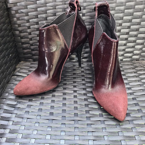 Alexander McQueen high heel boots used, red patent leather and suede, size 39