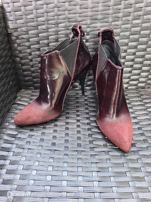 Alexander McQueen high heel boots used, red patent leather and suede, size 39