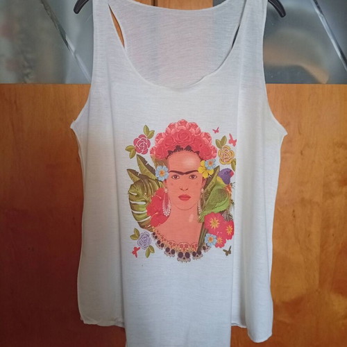 Frida Kahlo Tank Top like new, white, medium, racerback
