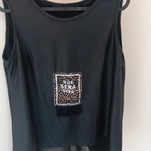 Anel sleeveless faux leather blouse like new, black with transparency