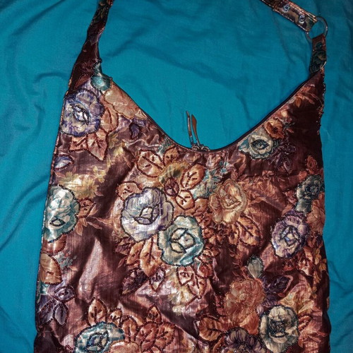 Women's shoulder bag like new, fabric with beads decoration