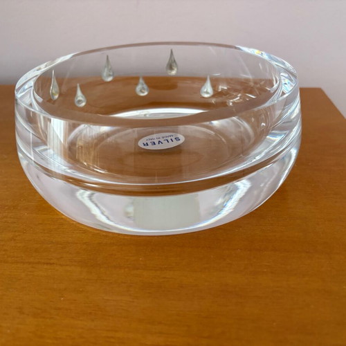 Decorative transparent bowl with silver drops, new, 17.5 cm diameter