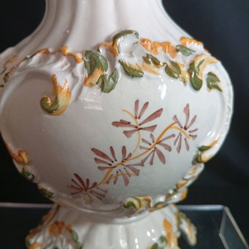 Bassano Italy ceramic jug vase with hand painted floral Rococo design