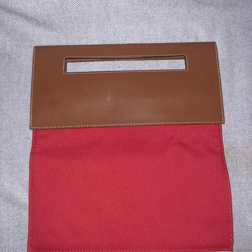 Lancel handbag like new, red and brown, fabric and leather