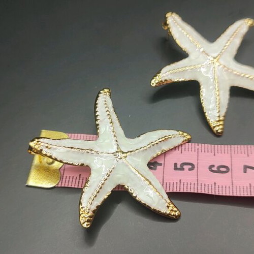 Starfish earrings new stainless steel with white enamel and gold details
