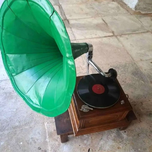 Gramophone Horn Ceiling Light vintage used, green restored