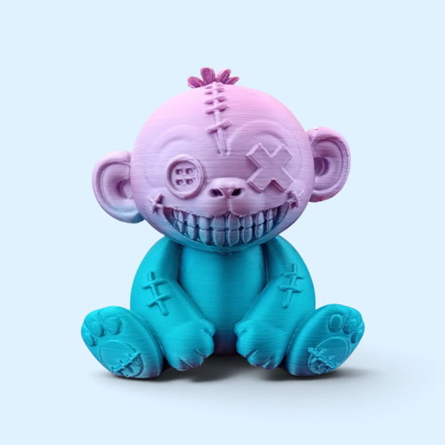 3D printed zombie teddy bear figure, two-tone gradient