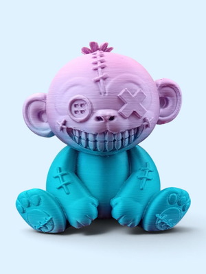 3D printed zombie teddy bear figure, two-tone gradient
