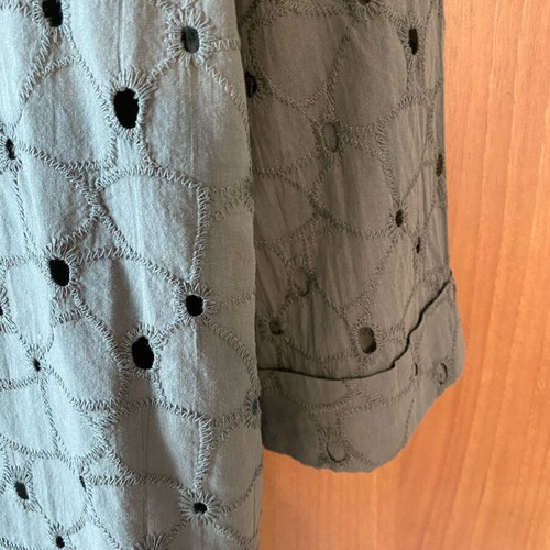 Celestino perforated long jacket new, green, 100% cotton